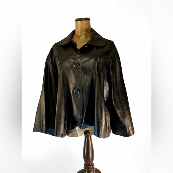 CHESTER Black soft Lambskin/Kid Leather Jacket, wide sleeves, cape illusion - Picture 2 of 12